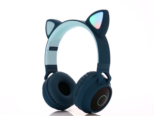 Casque d'écoute pliable avec éclairage LED Cat Ear -bleu