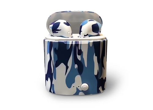 Écouteurs Sans Fil Élégants i7S TWS avec Boîtier de Charge - Camouflage Bleu