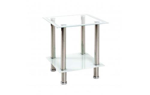 Table d'appoint coloris inox- blanc en métal - L 40 x P 40 x H 46 cm -PEGANE-