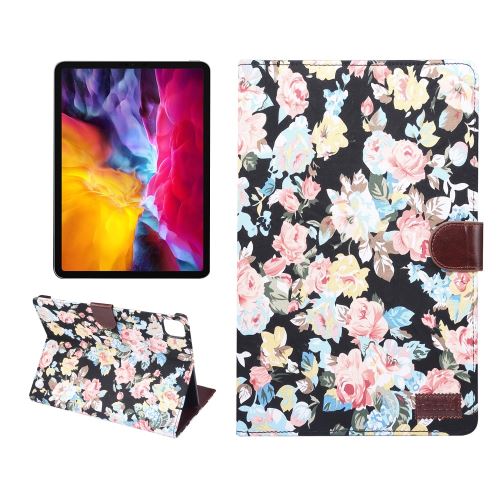 Etui en PU + TPU peau de tissu de fleur noir pour votre Apple iPad Pro 11 pouces (2020)/(2018)