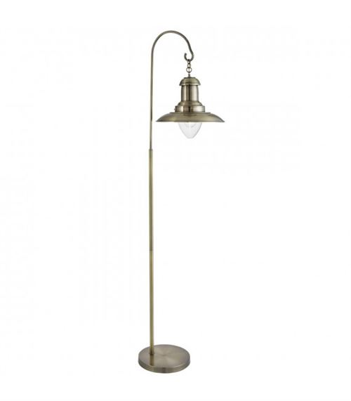 Lampadaire Fisherman, en laiton antique et verre