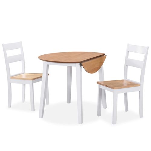 vidaXL Eetkamerset MDF en rubberwood wit 3-delig