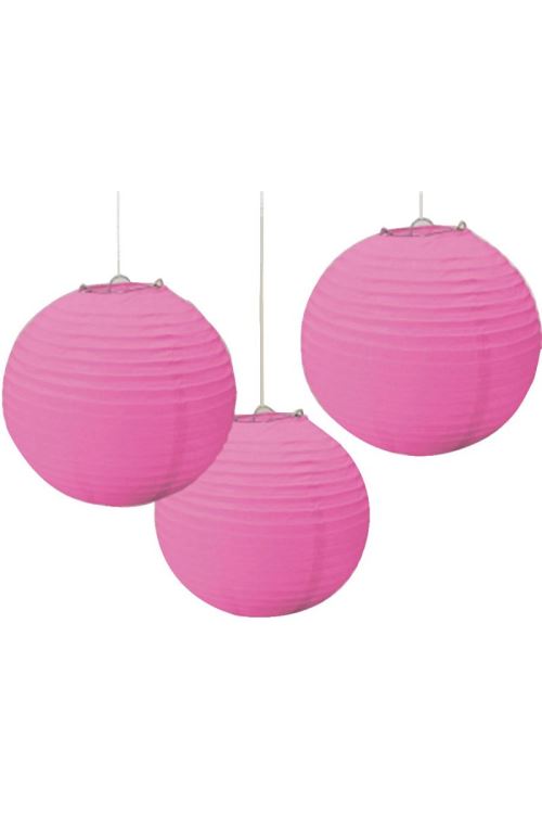 3 Lanternes Japonaise A Suspendre Rondes Papier Rose - Rose