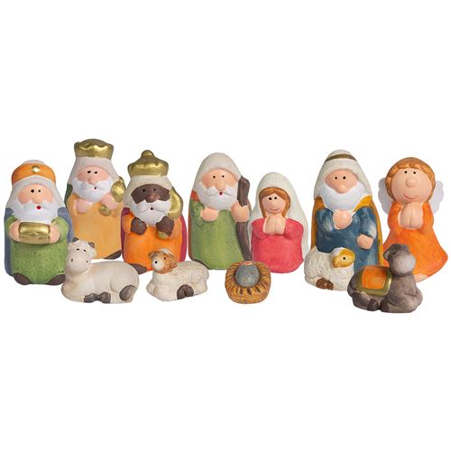Ensemble de 11 Figurines de Crèche de Noël 7,5cm en Céramique Peinte à la Main ARTECSIS, Nativité, Santon / Personnages pour Creche de Noel