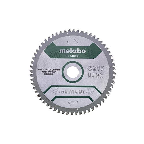 Lame de scie circulaire 216x30, 60 FZ/TZ 5&deg; neg Metabo - 628066000