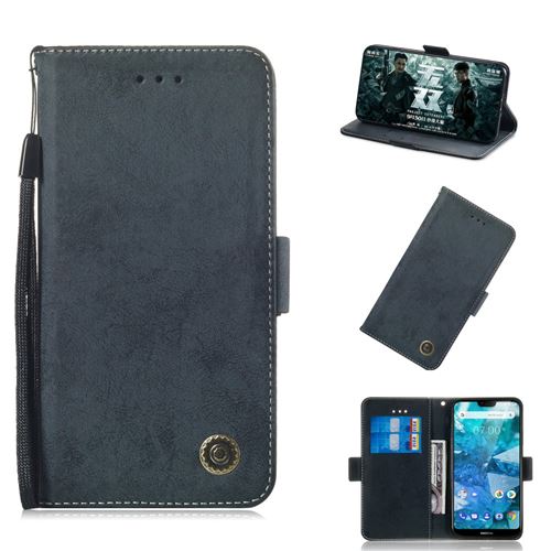 Etui en PU style rétro bleu foncé pour votre Nokia 7.1