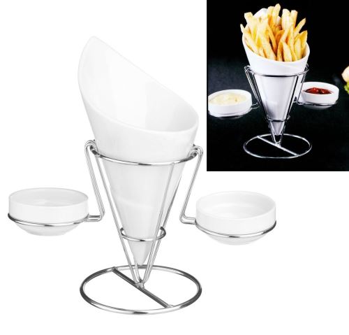 1 Cornet A Frite 2 Coupelle 13.5 X 11 X 21.5 Cm Support Metal Vaisselle