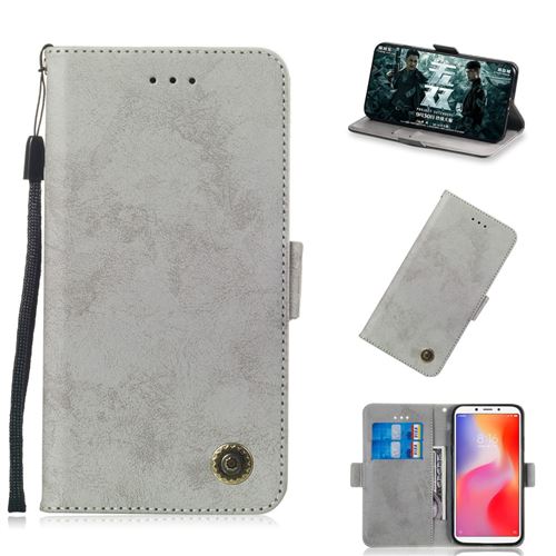 Etui en PU style rétro gris pour votre Xiaomi Redmi 6 (Dual Camera: 12MP+5MP)