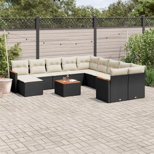 VIDAXL  Salon De Jardin 12 Pcs Avec Coussins Noir R&eacute;sine Tress&eacute;e