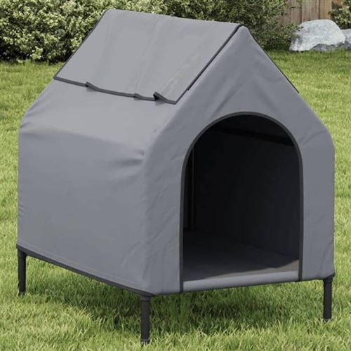 vidaXL Niche pour Chien, Chenil avec Fenêtre, Maison pour Animaux de Compagnie Jardin Terrasse Cour, Gris Clair Tissu Oxford et Acier