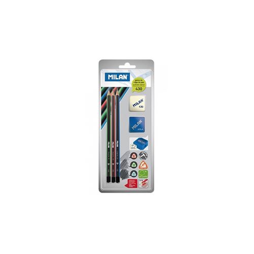 Blister 3 crayons graphite et gomme et taille crayon
