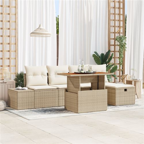 Vidaxl Beige Ensemble De Canapé De Jardin 6 Pc Polyrotin - Image 2
