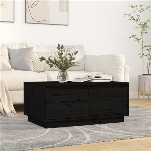 VIDAXL - Table Basse - Bois Massif de Pin - Noir - 80x50x35 cm - Image 2