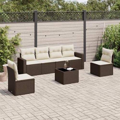 Non Communiqué Marron Vidaxl Salon De Jardin Avec Coussins 7 Pcs, Canapés Avec Pieds Réglables, Ensemble De Meubles D'extérieur Patio Terrasse, 3251160