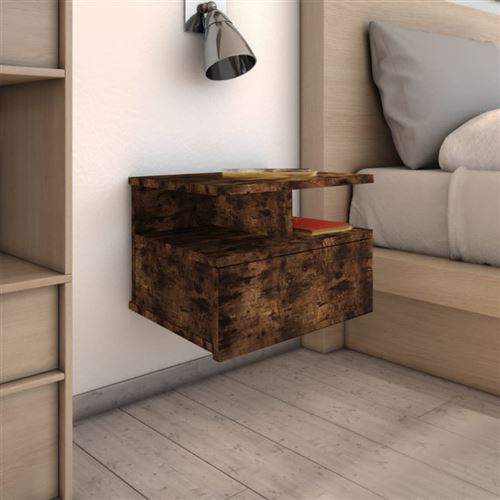 Non Communiqué Chêne Fumé Table De Chevet Flottante 40X31x27cm Bois Ingénierie