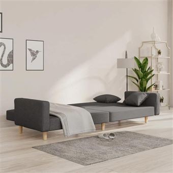 Canapé-lit 2 Places – Gris Foncé, Tissu – Neuf