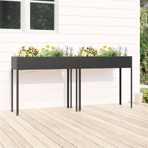 VIDAXL - Jardinière - Acier Galvanisé - Anthracite - Lot de 2 - Image 3