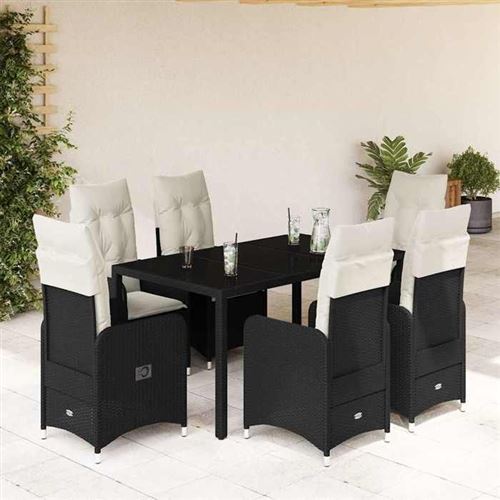 Non Communiqué Noir Vidaxl Ensemble De Bistro De Jardin 7 Pcs Coussins Poly Rotin 3276991