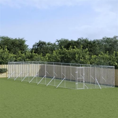 vidaXL Chenil d'extérieur pour chiens argenté 4x16x2 m acier galvanisé, chenil pour chiens, cage pour chiens, cage pour animaux de compagnie, niche