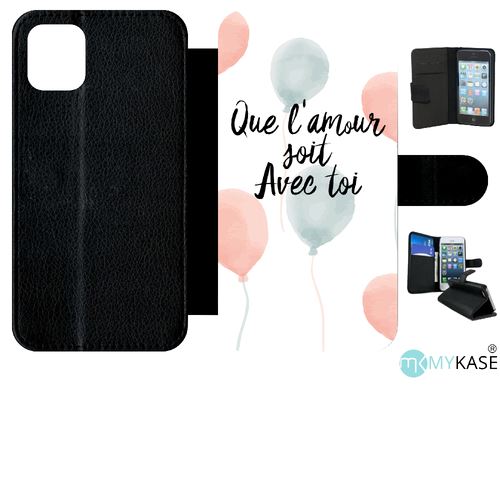 Etui My-Kase pour iPhone 11 - que l amour soit avec toi - Simili-cuir Noir