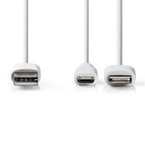 Nedis - Câble Lightning - USB mâle pour Micro-USB de type B Lightning mâle - 1 m - blanc - rond