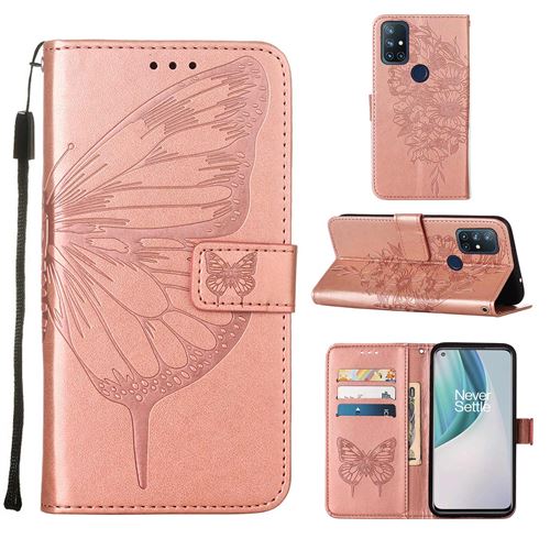 MPFRANCE Housse pour OnePlus Nord N10 5G Or Rose [Papillon V3]