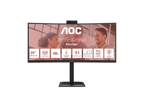Aoc Noir E4 Cu34e4cw Écran Plat De Pc 86,4 Cm (34 ) 3440 X 1440 Pixels Ultrawide Quad Hd Led - Neuf - Image 4