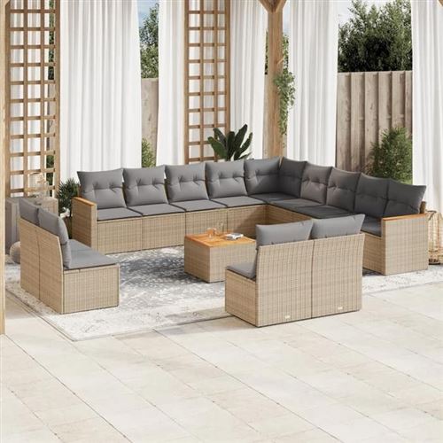 VIDAXL Salon De Jardin Et Coussins 14 Pcs M&eacute;lange Beige R&eacute;sine Tress&eacute;e 