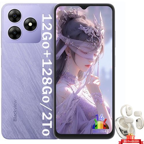 Blackview WAVE 8 Téléphone Portables 6.56 Android 14 ROM 128 Go Double SIM Violet avec Blackview Airbuds 100