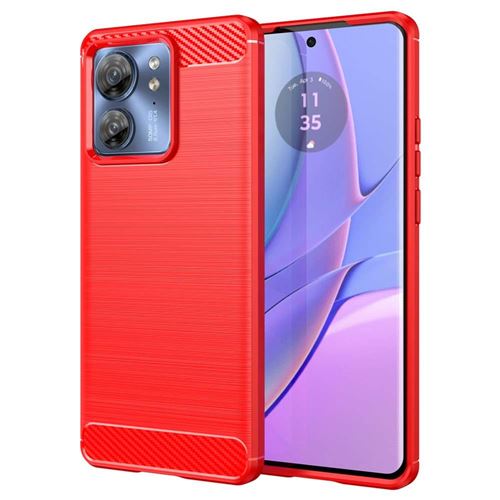 Coque pour Motorola Edge 40 5G - housse etui silicone gel carbone + verre trempe - ROUGE - htdmobiles