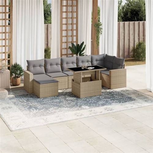 Salon de jardin modulable Vidaxl rotin 8 pieces beige 62 x 62 x 69 cm