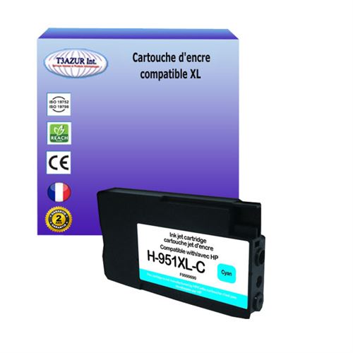 Cartouche compatible avec l'imprimante HP OfficeJet Pro 251DW, 276DW, 8100, 8600 remplace HP 951XL Cyan - T3AZUR