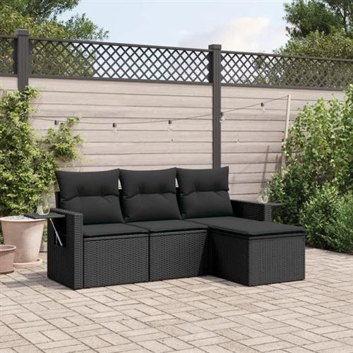 Non Communiqué Noir Vidaxl Salon De Jardin Avec Coussins 4 Pcs, Canapés De Terrasse, Ensemble De Meubles De Patio, Mobilier D'extérieur, 3220064