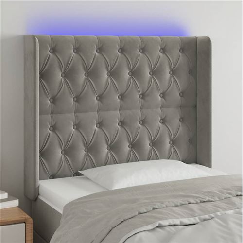 vidaXL Tête de lit à LED Gris clair 103x16x118/128 cm Velours3124426