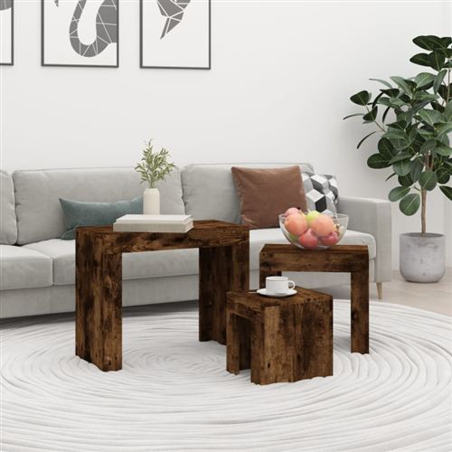 Vidaxl Tables Basses Gigognes 3 Pcs Chêne Fumé - Image 3