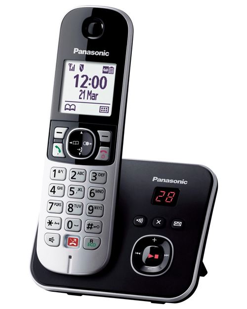 Téléphone DECT Panasonic KX-TG6861 avec identification de l appelant Noir, Gris