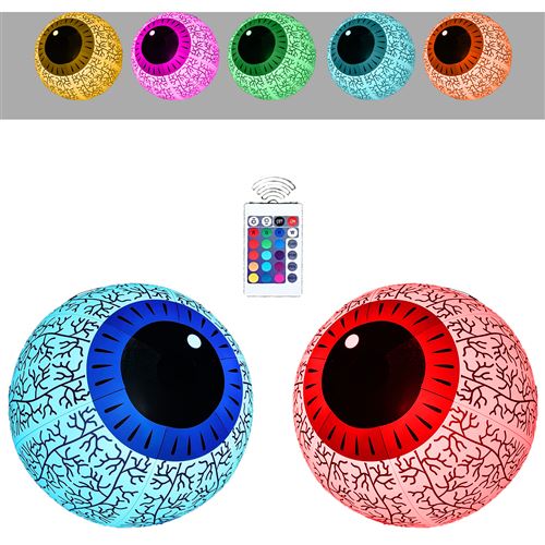 Halloween Decorations Inflatables Eyeballs with Built-in Battery & Powered Remote Control - RGB Color Changing LED Light 15.7 Inch 2pcs