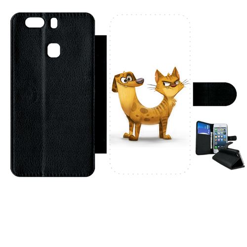 Etui My-Kase pour Ascend P9+ - funny chienchat - Simili-cuir Noir