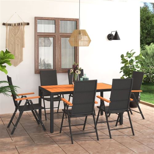 Ensemble à manger de jardin 7 pcs noir et marron