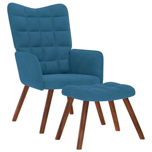 vidaXL Relaxstoel met voetenbank velours bleu