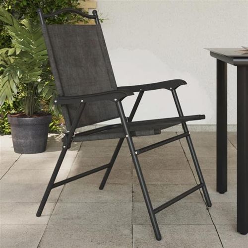 Vidaxl Gris Chaises Pliables Avec Coussins - Acier Et Textilène - Image 3