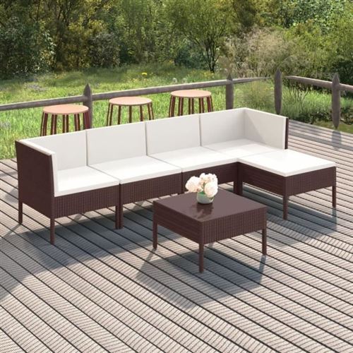 Non Communiqué Marron Vidaxl Salon De Jardin 6 Pcs Avec Coussins Résine Tressée,