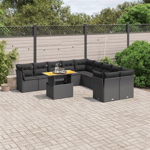 Non Communiqué Noir Vidaxl Salon De Jardin Avec Coussins 11 Pcs, Canapés De Terrasse, Ensemble De Meubles De Patio, Mobilier D'extérieur, 3271041