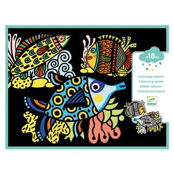 Coloriage velours - Jolis poissons Djeco - Crayon de couleur et feutres