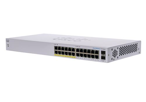 Cisco Business 110 Series 110-24PP - Commutateur - non géré - 12 x 10/100/1000 (PoE) + 12 x 10/100/1000 + 2 x SFP Gigabit combiné - Montable sur rack,