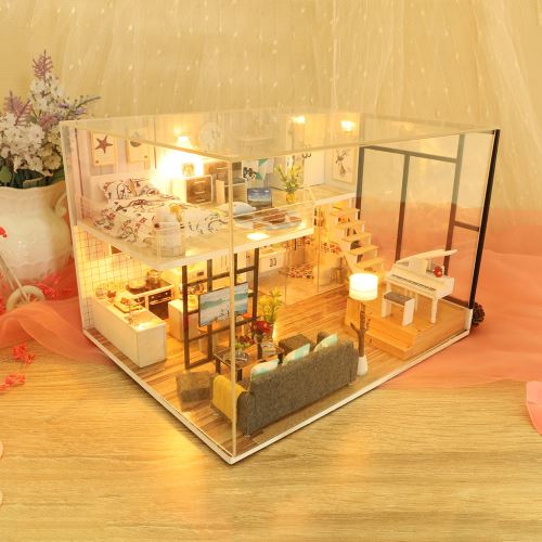Maison miniature Bricolage 3D en bois Meubles LED Maison Puzzle décorez cadeaux Creative Pealer9031
