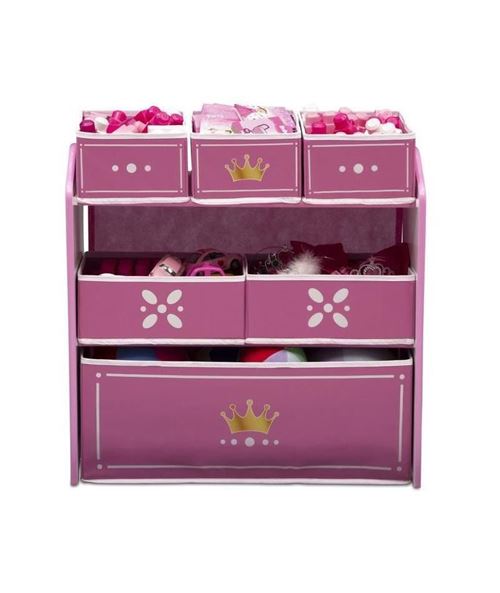 Meuble de rangement enfant avec 6 bacs princesses couleur rose plastiques blancs Signature Delta Children