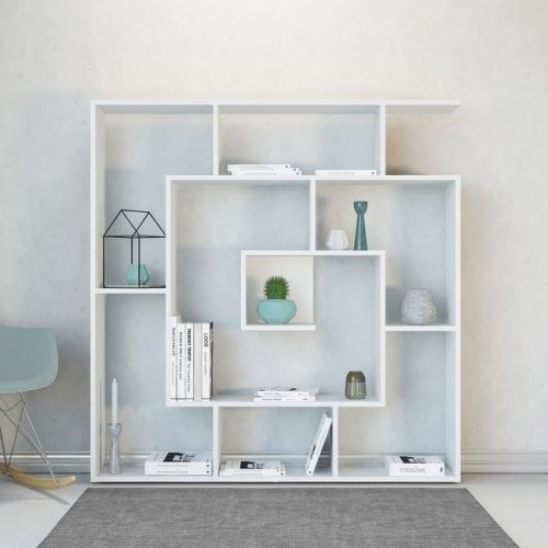 HOMEMANIA Bibliothèque Carrie Meuble Murale, Étagère de Rangement - avec Compartiments - pour Séjour, Bureau, Entrée - Blanc en Bois, 125 x 22 x 129 cm