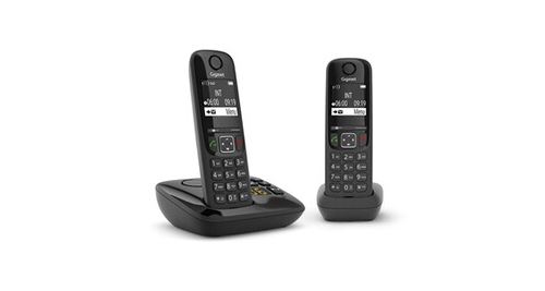 Gigaset AS690A Duo - Téléphone sans fil - système de répondeur avec ID d'appelant - ECO DECTGAP - noir + combiné supplémentaire
