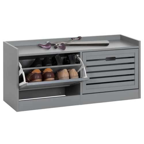 Meuble A Chaussures Udine Banc Avec 1 Tablette Et 2 Abattants Rangement Pour 12 Paires En Mdf Decor Gris Mat Achat Prix Fnac